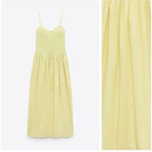 Zara Combination Poplin Corset Maxi Dress Yellow Size S
